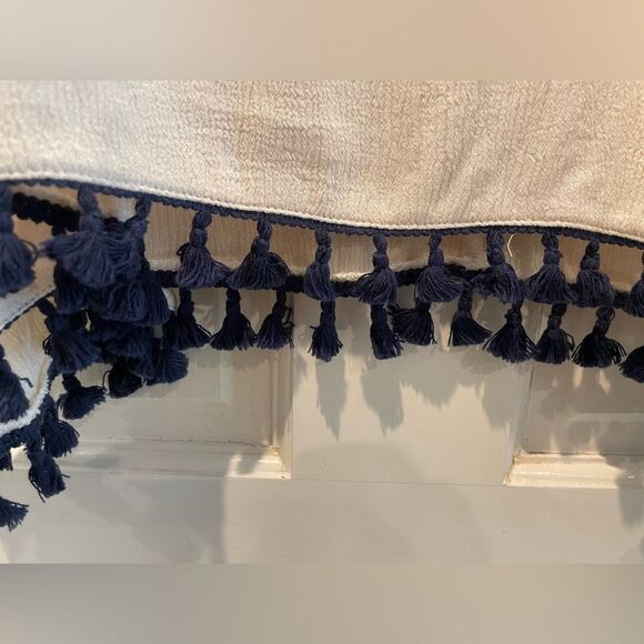 Umgee Eggshell White Long Sleeve Midi Dress with Navy Embellishments Size Medium - Picture 3 of 10